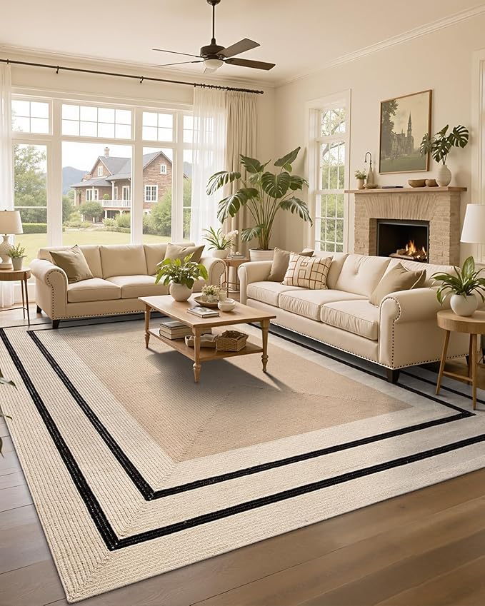 LUMI 9x12 Jute Area Rug for Living Room, Natural Braided Woven Rugs Non Slip, Neutral Carpets No Shedding, Durable for High Traffic, Dining Room, Indoor, Outdoor, Patio