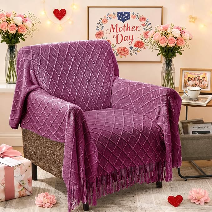 inhand Dusk Knitted Throw Blanket for Couch Bed, Mothers Day/Mom Birthday Gifts for Mom from Daughter Son, Soft Lightweight with Tassels, Farmhouse Warm Decorative Blanket for Women, 50"x60"