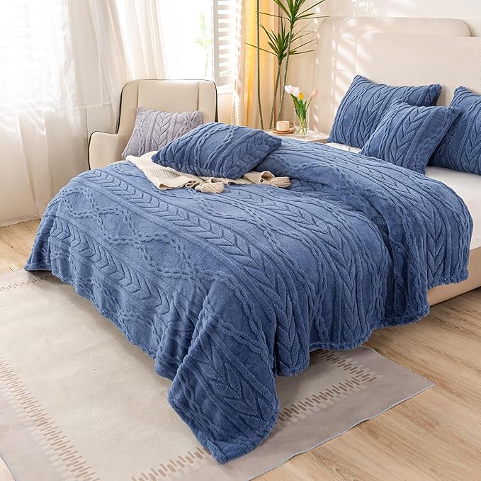 YUSOKI Twin XL Blanket Single Layer,Weight(3.1lb),370GMS-3D Stylish Design for Gift Home Decor (Washed Blue,65"x90")