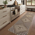 LIVEBOX Easy Jute Washable Runner Rug 2x10, Non Slip Brown Checkered Kitchen Rugs, Ultra Thin Farmhouse Runner Rugs for Hardwood Floor, Non Slip Long Hallway Rug 10 Ft