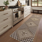 LIVEBOX Easy Jute Washable Runner Rug 2x10, Non Slip Brown Checkered Kitchen Rugs, Ultra Thin Farmhouse Runner Rugs for Hardwood Floor, Non Slip Long Hallway Rug 10 Ft