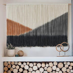 Macrame Wall Hanging Black Large Boho Wall Art Dip Dye for Living Room Bedroom Backdrop Home Decor Bohemian Fiber Yarn Art 57"Wx 35"L