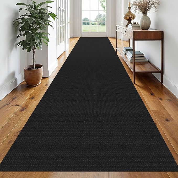 EARTHALL Runner Rug 3x20 Ft Washable Runners for Hallways Extra Long Woven Non Slip Entryway Runner Braided Kitchen Runner Indoor Outdoor Carpet Runners for Hotels, Officel, Stair, Black/Grey
