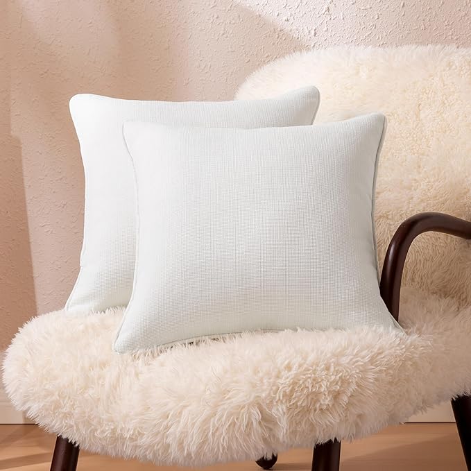 Amazon Basics Faux Linen Throw Pillow Covers with Hidden Zipper Closure, 22 × 22in, White, Pack of 2