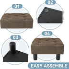 Poofzy Small Foot Stool Ottoman, Linen Ottoman Foot Rest with Legs, Rectangle Foot Rest for Couch, Footstools and Ottomans Small for Living Room and Entryway (Brown)
