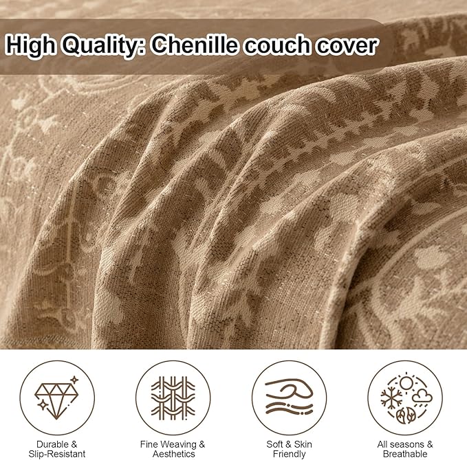 ROOMLIFE Couch Cover Boho Sofa Covers for 3 Cushion Couch Washable, Furniture Protector Sofa Couch Cover for Dogs, Soft Breathable Sofa Slipcover, Couch Throw Blankets with Tassels 71''X134''