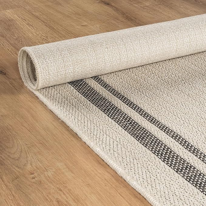 Beverly Rug Easy Jute Bordered Rug 6x9 Washable Durable Indoor Outdoor Area Rugs for Living Dining Room Patio Office Stain Resistant Non Shedding Casual Indoor Outside Carpet 6 x 9 Off-White