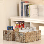 Vagusicc Wicker Storage Basket, Set of 2 Hand-Woven Storage Baskets for Organizing, Small Wicker Basket for Toilet Paper, Foldable Large Cube Storage Organizer Basket Bins for Shelves (Sea Grass)