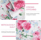 JSD Rose Floral Quilt Set Twin Size, 2 Piece Printed Bedspreads Coverlet with Pillow Sham, Soft Microfiber Quilted Blanket