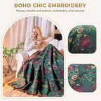 Boho Throw Blanket for Bed 100% Cotton Soft Quilt Home Livingroom Decor Spring Bed Blankets,Floral Reversible All Season Breathable Throw for Sofa Couch Chair 80"x90"