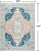 YJ.GWL Area Rugs for Living Room 9x12 Machine Washable Rugs, Non Slip Floral Vintage Rug Indoor Carpet, Stain Resistant Large Rug for Bedroom Dining Room, Dark Blue