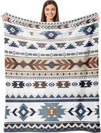 Aipon Boho Aztec Throw Blanket 50"x 60", Western Indian Native American Blanket Southwestern Decor, White Brown Soft Cozy Lightweight Throws Blankets Gifts for Women Men Couch Bed Sofa Chair