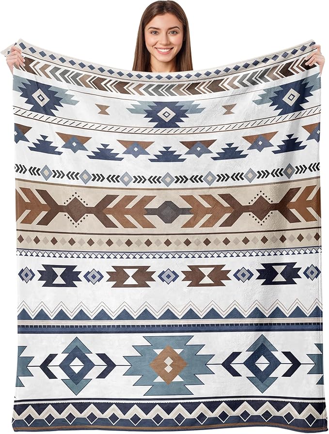Aipon Boho Aztec Throw Blanket 50"x 60", Western Indian Native American Blanket Southwestern Decor, White Brown Soft Cozy Lightweight Throws Blankets Gifts for Women Men Couch Bed Sofa Chair