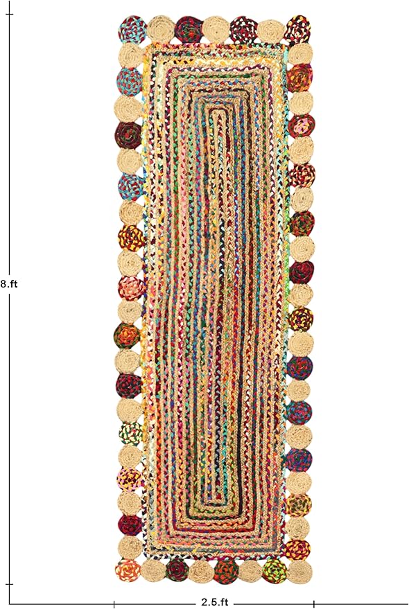 Runner Area Rug - 2.6x4 Feet Multicolor Cape Code Chindi Cotton Jute Rug Geometric Kilim Rug Indoor Outdoor Use Carpet Flatweave Rugs for Bedroom Bedside Runner Kitchen Hallway & Stair