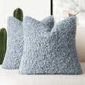Foindtower 2 Pieces 22x22 Inch Misty Blue,Faux Fur Throw Pillow Cover Accent Sherpa Furry Pillow Covers Fuzzy Soft Pillowcases Cozy Sheepskin Decorative Fleece Cushion Case for Bed Couch Living Room