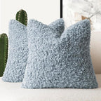 Foindtower 2 Pieces 24x24 Inch Misty Blue,Faux Fur Throw Pillow Cover Accent Sherpa Furry Pillow Covers Fuzzy Soft Pillowcases Cozy Sheepskin Decorative Fleece Cushion Case for Bed Couch Living Room