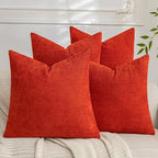 Set of 4 Soft Textured Decorative Throw Pillow Covers 16x16 Inch Cozy Farmhouse Cushion Cover Square Accent Pillow Cases for Bed Couch Sofa Living Room, Red