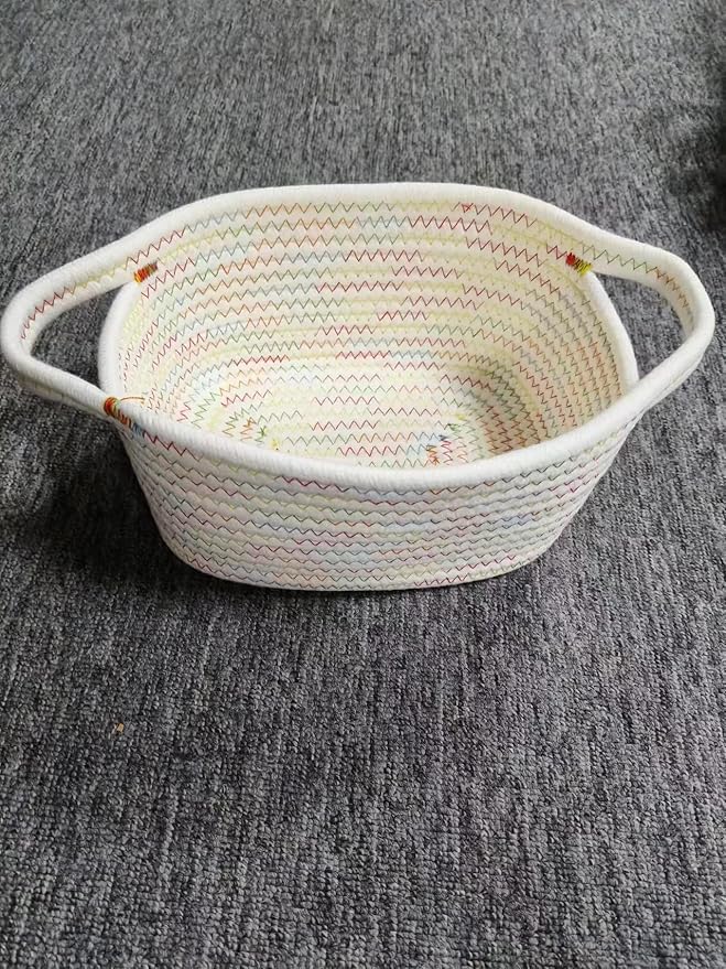 ABenkle Small Storage Basket - Mini Cotton Rope Woven Shelf Basket, Cute Tiny Boho Decorative Toy Storage Bin Gift