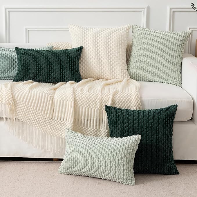 Kevin Textile 14x24 Inch Pillow Cover 1 Pack Boho Christmas Decorative Soft Striped Corduroy Lumbar Farmhouse Color Accent Rectangle Cushion Case for Living Room Couch Sofa Bed, Army Green