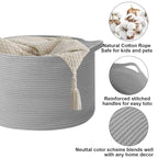 90L Large Blanket Basket,21.7"L x 21.7"W x 13.8"H Rope Woven Baskets with Handles, Toys Storage Bins,Laundry Basket Perfect for Living Room, Nursery,Bedroom,Home Organization,Light Gry