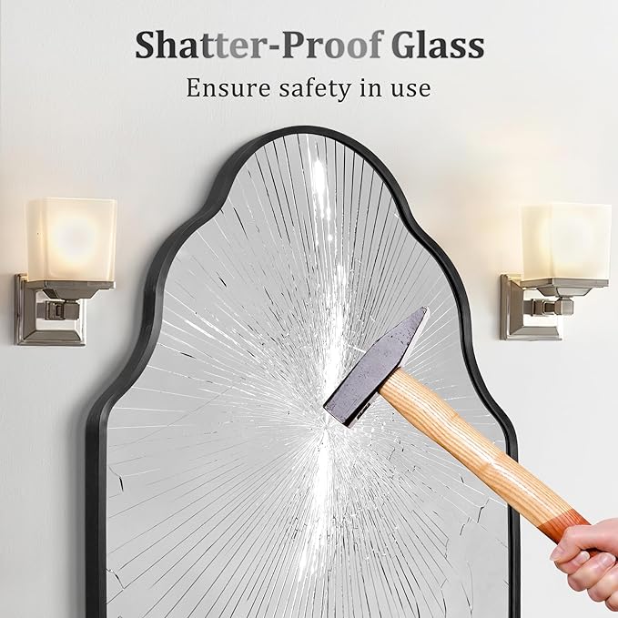 Scalloped Mirror for Bathroom - 20"x36" Black Bathroom Mirror with Aviation Aluminum Alloy Frame & Shatter-Proof Glass for Living Room Bedroom Entryway, Brushed Black Frame