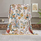 Boho Throw Blanket Farmhouse Decor Throw Blanket Bohemian Blanket for Bed 100% Cotton Muslin Woven Couch Blanket All Seasons Quilt Bedroom (Beige, 90"x98")