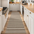 Lahome Elance Striped Washable Runner Rug, 2x8 Easy Jute Hallway Kitchen Runner, Farmhouse Non Slip Non Shedding Indoor Outdoor Carpet for Entry Corridor Foyer, Khaki