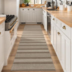 Lahome Elance Striped Washable Runner Rug, 2x8 Easy Jute Hallway Kitchen Runner, Farmhouse Non Slip Non Shedding Indoor Outdoor Carpet for Entry Corridor Foyer, Khaki
