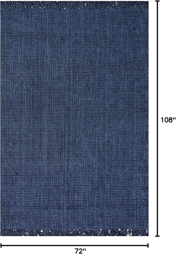 nuLOOM 6x9 Daniela Jute Tassel Hand Woven Area Rug, Navy, Solid Chunky Farmhouse Design, Natural Fiber, For Bedroom, Dining Room, Living Room, Hallway, Office, Entryway