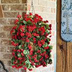 Hanging Baskets Artificial Flowers for Outdoor Interior Decor, Artificial Daisies Flowers Shrubs Plants with Baskets for Home Porch Garden Patio Patio Spring Summer Decor(Red)