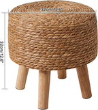 YMYNY Foot Stool Natural Seagrass Hand Weave, 12.6" Small Ottoman, Round Footrest for Living Room, Bedroom, Entryway, Change Shoes Stool, Non-Skid Wood Legs, Boho, Natural, UHBD027N