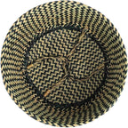 Woven Seagrass Belly Basket for Storage, Plant Pot, Picnic and Grocery Basket (Large, Black Strips)
