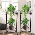 THKFUL 2 Pack Metal Plant Stand Indoor Outdoor - Heavy Duty Rustproof Tall Potted Plant Stands Modern Flower Pot Stand,Corner Flower Plants Holder Rack for Multiple Plant Patio Garden 20.3"(Brown)