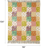 100% Cotton Boho Throw Blanket for Home Decor – Classic Farmhouse Quilt Bedding, Muslin Blankets for Adults, Vintage Woven Decorative Blanket for Couch, Bed Layering Use, Patchwork, 104"x90"