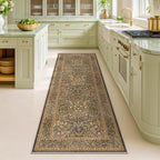 Non Slip 2x7 Gold Brown Runner Rugs - Washable Long Runner for Bathroom, Kitchen, Hallway, Indoor Floor Mat, Bedroom Bedside - Brown Earthy Vintage Floral Décor