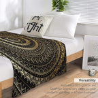 Black Gold Mandala Throw Blanket Boho Indian Hippie Vintage Abstract Bohemian Flower Blanket for Sofa Bed Couch Chair Or Dorm 70"x80"