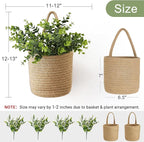 Dahey 2 Pack Wall Hanging Rope Basket (6.5"W×7"H) with Artificial Eucalyptus, Jute Woven Storage Organizer Flower Plants Basket Farmhouse Rustic Wall Decor for Porch Living Room Bedroom Entryway,Brown