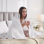 VHC Brands 100% Cotton Waffle Weave White Throw 50x60, Decorative Cotton Throw Blanket, Boho Farmhouse Bedroom, Living Room Decor for Bed, Couch, or Sofa