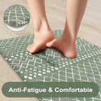KIMODE Kitchen Anti Fatigue Mats, Green Farmhouse Kitchen Rugs Sets of 2, Memory Foam Kitchen Mats for Floor, Waterproof Standing Mat for Sink Laundry Office Desk 20"x47"+20"x32"