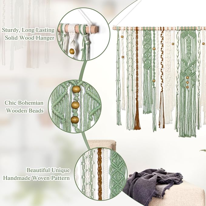 MEIVINES Macrame Wall Hanging Large Wall Art Handmade Woven Tapestry Boho Tapestry Macrame Wall Decor Art Home decoration for Living Room Bedroom Apartment Dorm Wedding Party 38" x 29"