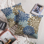 Brown Blue Pillow Covers 20X20 Inch Set of 2, Spring Summer Floral Dahlia Flower Cream Decorative Throw Pillow Covers Outdoor Modern Farmhouse Cushion Case for Home Couch Sofa Bed Decor
