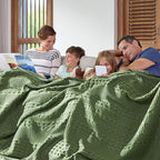 VHC Brands 100% Cotton Waffle Weave Olive Green Oversized King Size Blanket 120x120, Decorative Cotton Throw Blanket, Boho Farmhouse Bedroom Decor for Bed, Couch, or Sofa