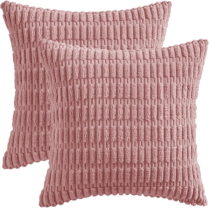 MIULEE Pack of 2 Corduroy Decorative Throw Pillow Covers 16x16 Inch Soft Boho Striped Pillow Covers Modern Farmhouse Home Decor for Sofa Living Room Couch Bed Blush Pink Spring Valentine Decor