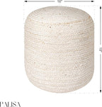 Palisa Ottoman Jute Pouf Handmade Knitted Poof Bean Bag Filling | Boho Pouffe for Living Room & Bedroom | Foot Rest Poufs for Office Home Decor (Off White, 16" D x 16" W x 18" H)