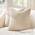 Topfinel 26x26 inches Euro Pillow Covers Set of 2 Tan Corduroy Decorative Throw Pillow Covers for Bedroom Living Room,Windmill Textured Striped Patchwork Beige Couch Pillow Covers 65x65 cm