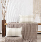 CARRIE HOME Beige Cream Buffalo Plaid Lumbar Pillow Covers 12x20 Set of 2 Neutral Checkered Pillow Covers 12 x 20 Outdoor Farmhouse Lumbar Pillow Covers for Couch, Sofa and Patio