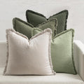 MIULEE Decorative Couch Pillow Covers Neutral Linen Fringe Throw Pillows Set of 4 Boho Farmhouse Soft Accent Cushions for Bed Sofa Living Room Spring Home Decor 20x20 Inch Beige/Sage Green