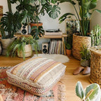 Mandala Life ART Bohemian Floor Cushion Cover - Pure Wool and Cotton Mix - 24x24x8 inches -Filler not Included - Artisan Hand Embroidery Patch Work - Boho Chic Luxury Moroccan Pouf Cover