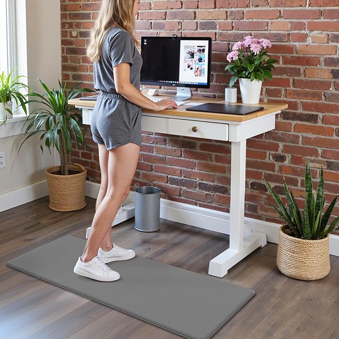 GENIMO Kitchen Mats for Floor 2PCs, Washable Anti Fatigue Mat for Cushioned, 17.3"x47"+17.3"x30", Waterproof Kitchen Rugs, Non Slip Comfort Standing Mat Rug for Home, Sink, Laundry, Neutral Gray