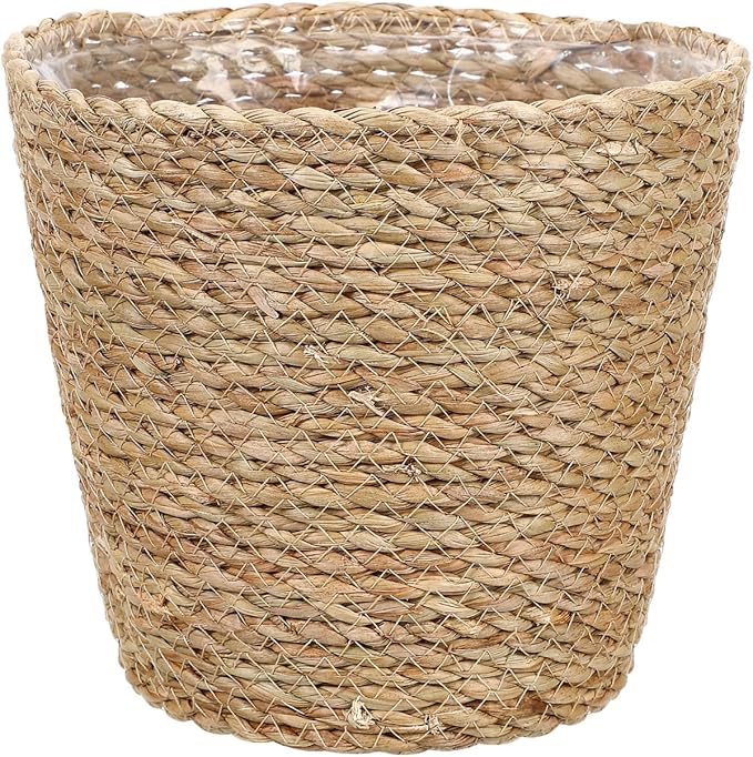 Straw Woven Plant Basket : Planter Basket with Plastic Liner Flower Pots for Home Balcony Farmhouse, 8.65X8.65X8.25in